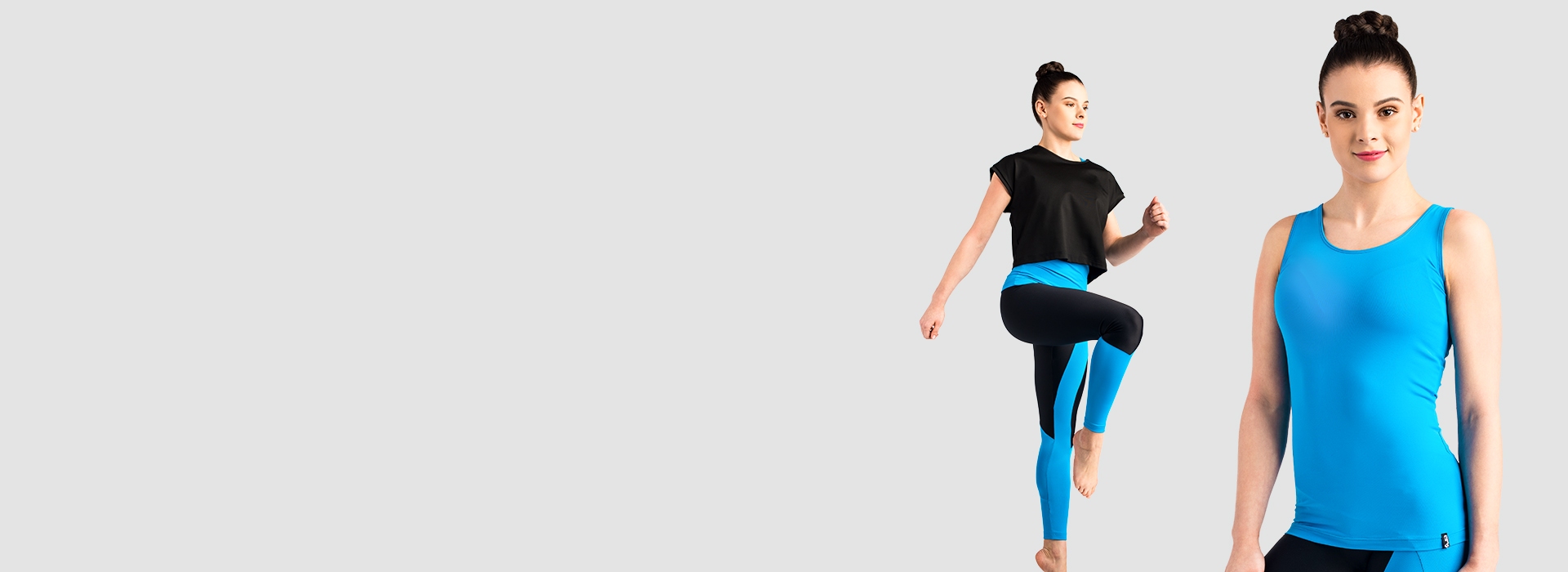 ERVY_Banner_Guadeloupe-16_Fitnesstop_Andaman-4_Fitnesshose_Gymnastikanzug_Leotard_Justaucorps Fitnessoutfit fürs Training und zuhause in blau und schwarz vom deutschen Hersteller ERVY Sports Fashion