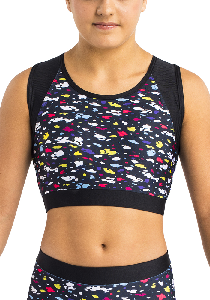ERVY Print Crop Top bauchfrei mit Mesh und ohne Arme.