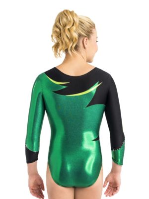 ERVY glänzender Turnanzug in Grün und Schwarz mit dynamischem Design und Strass.