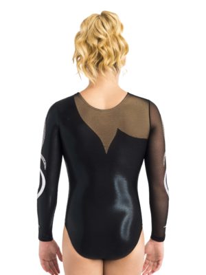 ERVY Turnanzug für Damen und Mädchen in Schwarz mit schwarzem Tüll am rechten Arm und Oberteil.