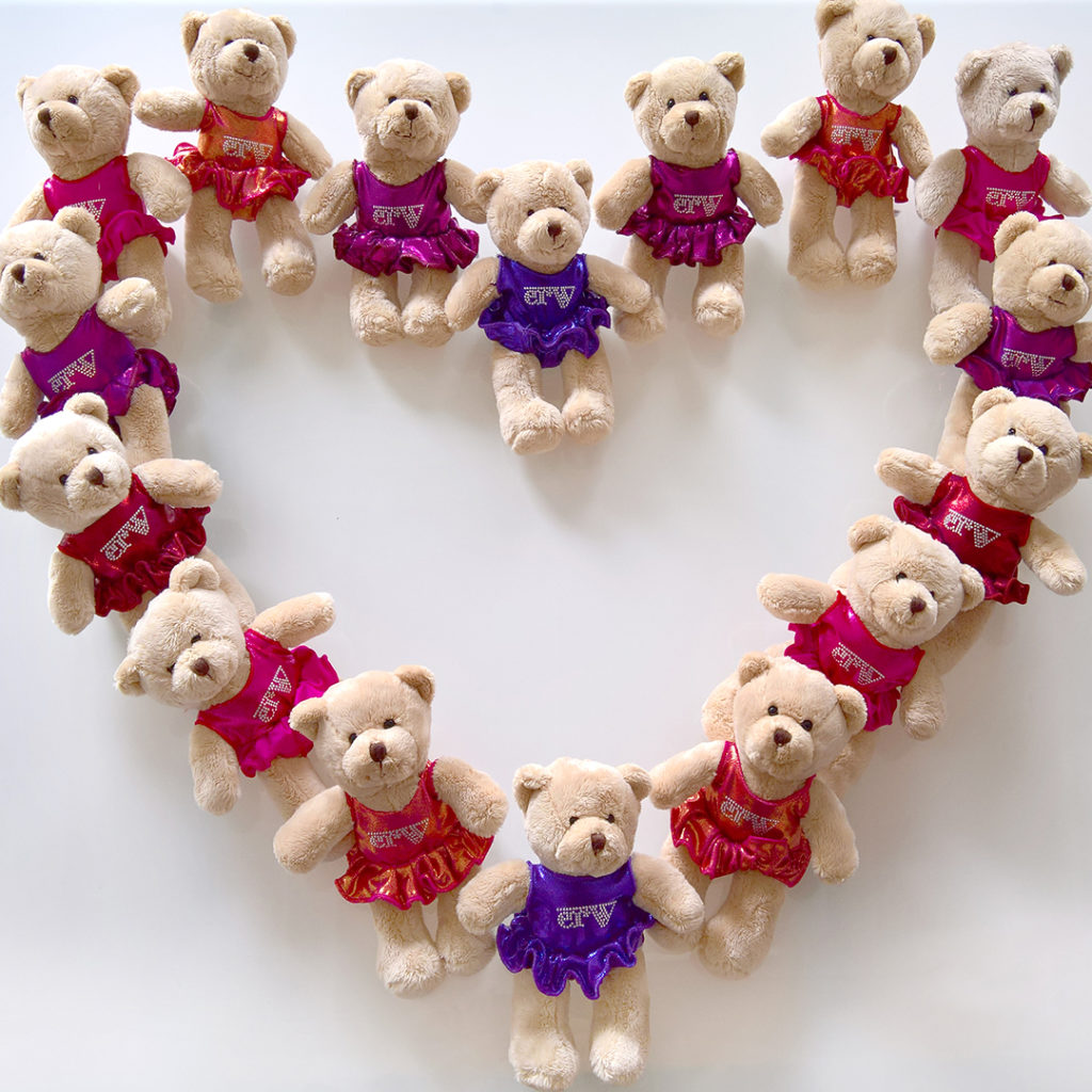 ERVY Teddybären mit Turnanzug und Röckchen in allen Farben