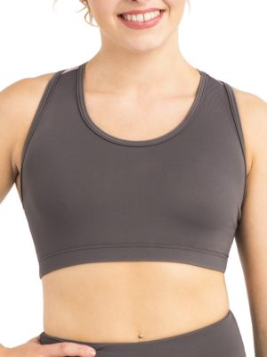 ERVY Crop Top mit Rückeneinsatz in Tüll, Farbe in grau-braun, Vorderteil gefüttert