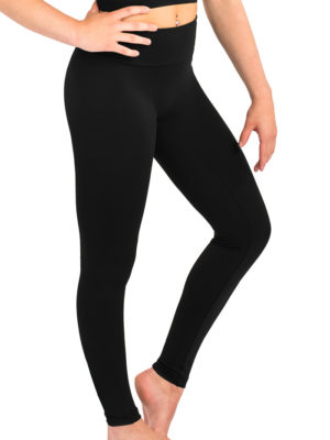 Basic Leggings mit breitem, doppellagigem Bund, in schwarz, ohne Mittelnaht