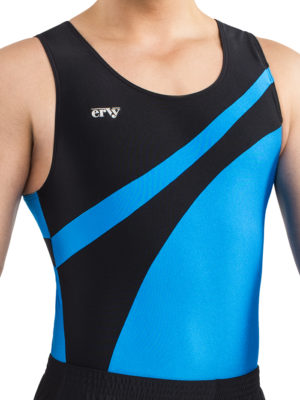 ERVY Gymnastikanzug für Herren/Jungen, ohne Arm, in schwarz und azur