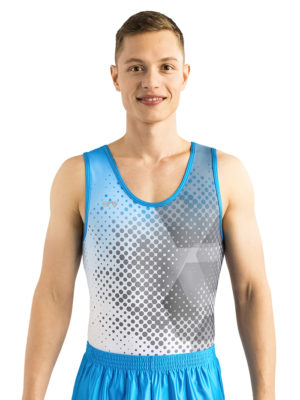 blau-graues Print-Turntrikot für Jungen und Männer mit Arm- und Halseinfassung in caribic