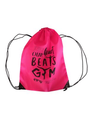 Turnbeutel in pink, Siebdruck "Our heart beats Gym"