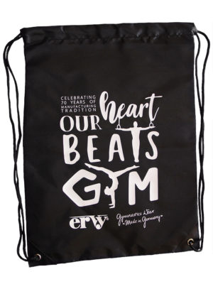 Turnbeutel in schwarz, Siebdruck "Our heart beats Gym"