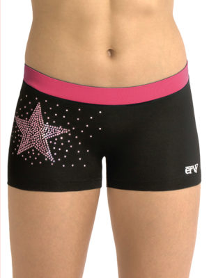 ERVY Hipster mit Bund in Pink und Stern aus Strass. Kurze Shorts ohne Frontnaht hüfttief.