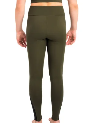 ERVY High waist Leggings für Damen und Mädchen aus Mikrofaser, mit schwarzem Tüll am Bein und hohem Bund in Olivgrün