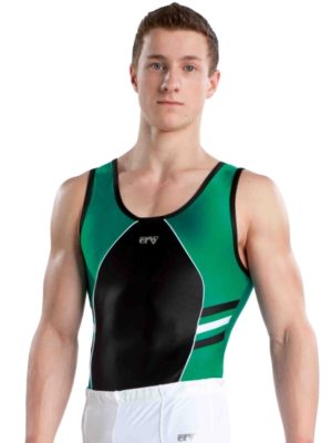 ERVY ärmellose sportlich-dynamische Turntrikot TYLER mit starkem Design in Schwarz und Grün.