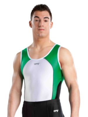ERVY Grün-weißes Gymnastiktrikot für Männer mit einer Längspaspel vorne