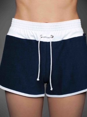 Fitnesshort, dunkelblau, weißer Bund,