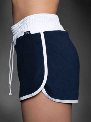 Fitnesshort, dunkelblau, weißer Bund,