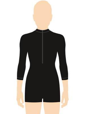 ERVY Basic Catsuit mit 3/4 Arm, Stehbund und Reißverschluss