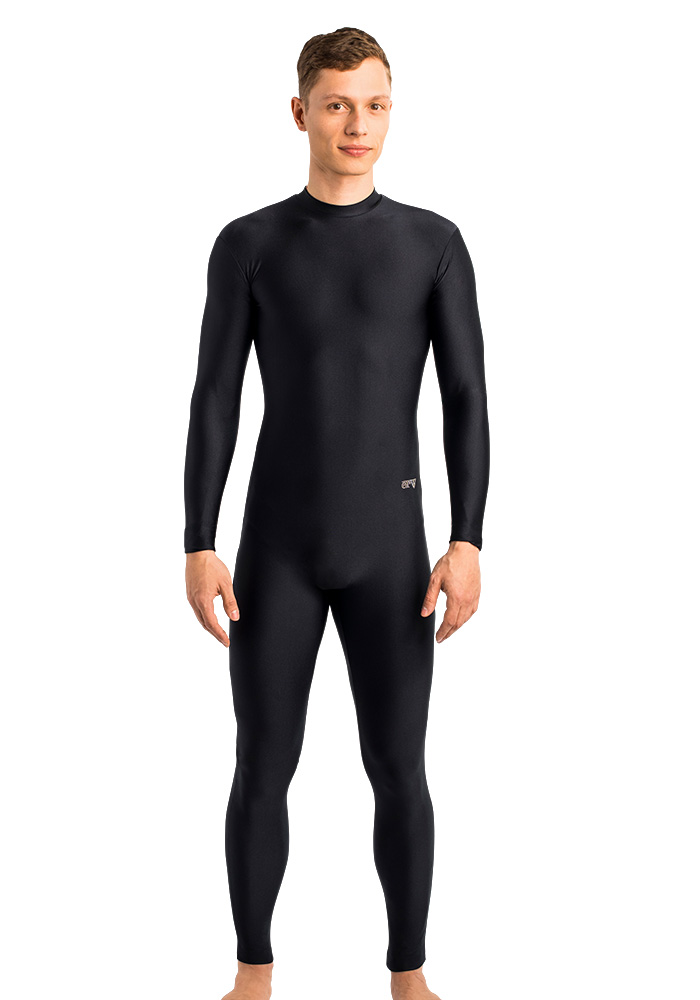 ERVY Gymnastikanzug mit Bein und langen Armen. Schwarzer Unisex Overall in vielen Farben mit Stehbund und Reißverschluss im Rücken.