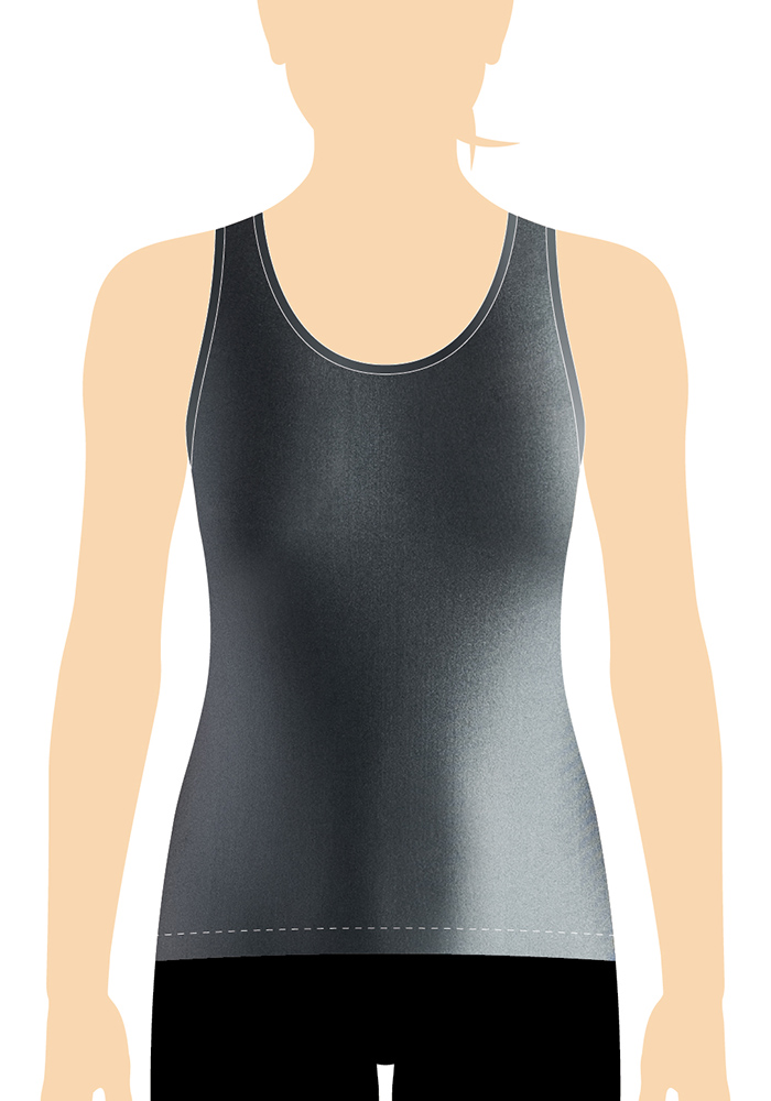 ERVY Hochglanz Tanktop RERIK in Grau, ohne Arm und mit Rückensteg.