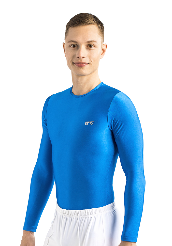 ERVY Einfarbiges Langarm-Trikot ASCANIO/1 für Jungen und Männer mit flach anliegendem Halsbündchen und in Blau.