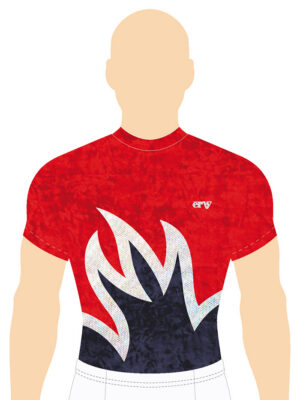 ERVY kurzarm Akrobatiktrikot aus Samt gecrasht mit Flammenmotiv.
