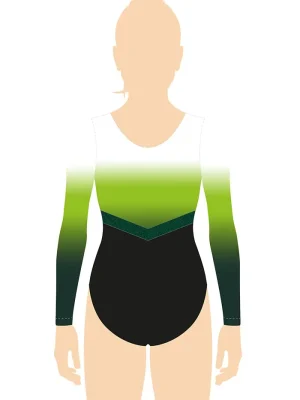 ERVY Turner Anzug langarm mit Farbverlauf in Grün-Weiß mit grünem V-Design an der Taille.
