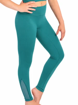 ERVY High waist Leggings in Dunkelpetrol, mit hohem Bund und schwarzem Tüll am Bein
