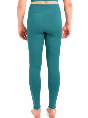 ERVY High waist Leggings aus mattem Material mit Tülleinsatz unten am Bein in Blau-Grün.