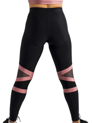 ERVY taillenhohe eng anliegende Sporthose mit rosa Streifen und graue Tülleinsätze.