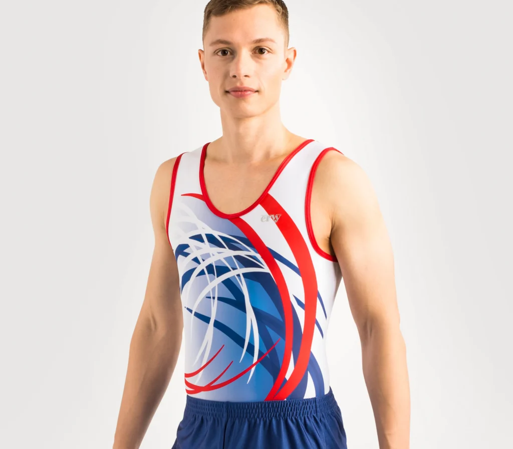 ERVY ärmelloses Turntrikot Print in Weiß, Rot und Blau.
